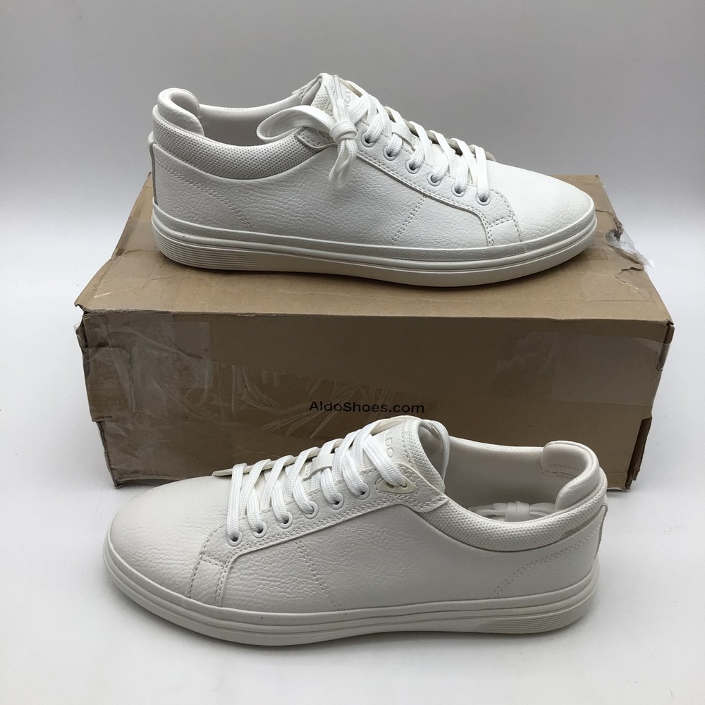 Aldo Finespec 110 Mens White Low Top Sneakers Size 8 Pebbled Faux Leather NEW